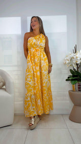 4793 Floral one shoulder maxi dress