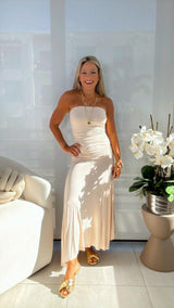 2577 Strapless ruched maxi dress