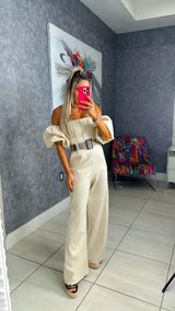 2387 Jumpsuit with puff sleeve and belt