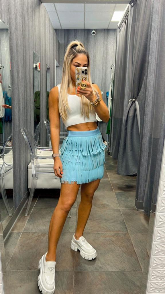 1064 Leather fringes mini skirt