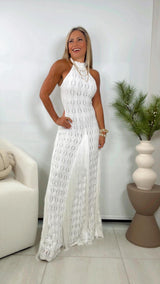 2446 Halter neck fringe maxi dress