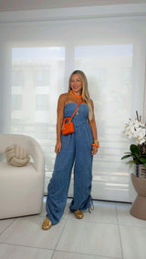 5598 Ruched on side denim jumpsuit