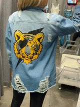 0203 Tiger love print denim shirts