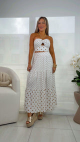 0026 Polka dot tube top and midi skirt set
