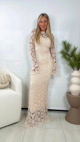 3812 long sleeve crochet maxi dress
