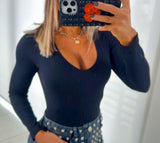 1037 Vneck rib long sleeve bodysuit