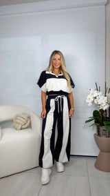 0058 Collar neck top and pants set