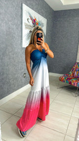 1230 Degraded denim print maxi dress