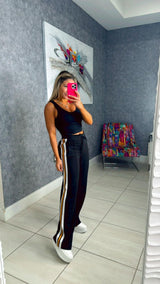 9566 Knit crepe athletic side stripe pants