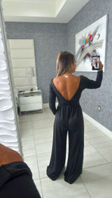 0200 Long sleeve jumpsuit with back knot