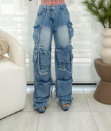 4404 Distressed cargo denim pants