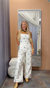 3399 Polkadot strapless wide leg jumpsuit