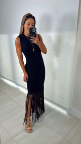 1652 Ribbed dress with fringes