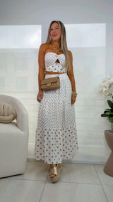 0026 Polka dot tube top and midi skirt set