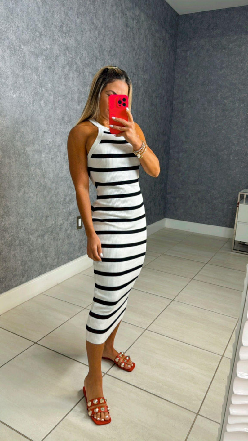 7768 Halter neck mini stripes dress