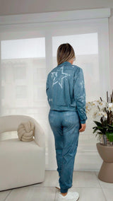 1855 Denim star print jacket and jogger Kiut set