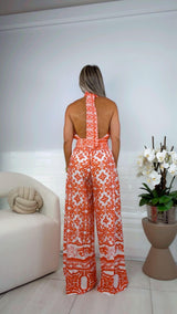 4726 Border print halter neck jumpsuit