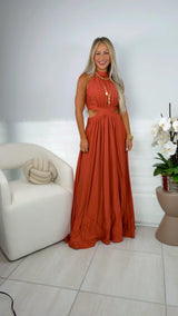 3944 Side cut out solid maxi dress
