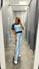 1161 Denim and leopard print top an pant set