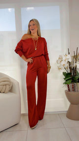 7628 Off shoulder knit jumpsuit
