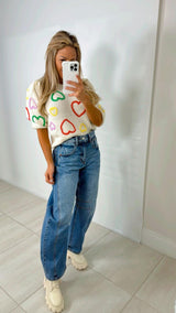 5722 Knit hearts short sleeve sweater