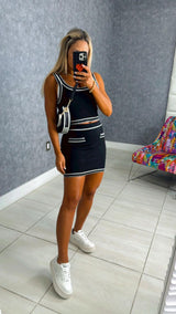 2644 Stitch detail crop top and mini skirt set