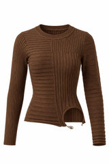 6101 Mixed rib long sleeve top