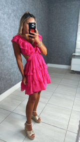 0526 Solid ruffle tiered mini dress