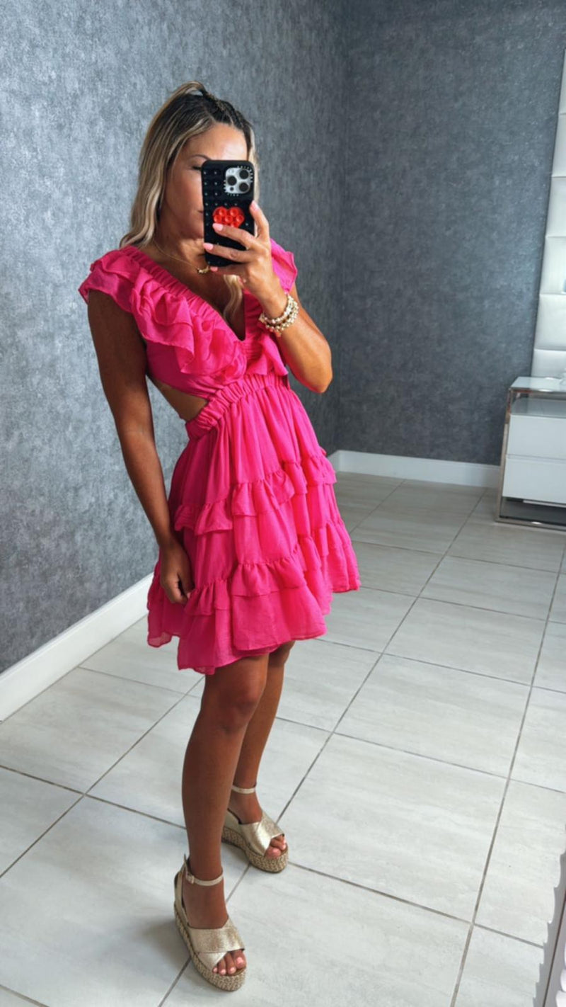 0526 Solid ruffle tiered mini dress