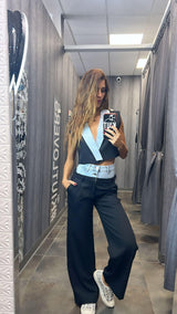 1288 Contrast denim vest and pants set