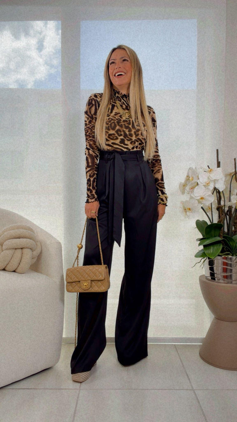 7741 Leopard mesh top woven jumpsuit