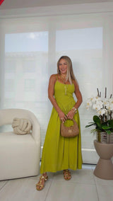 2956 Smocked basque waist midi dress