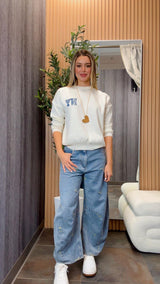 1373 Embroidery barrel pants