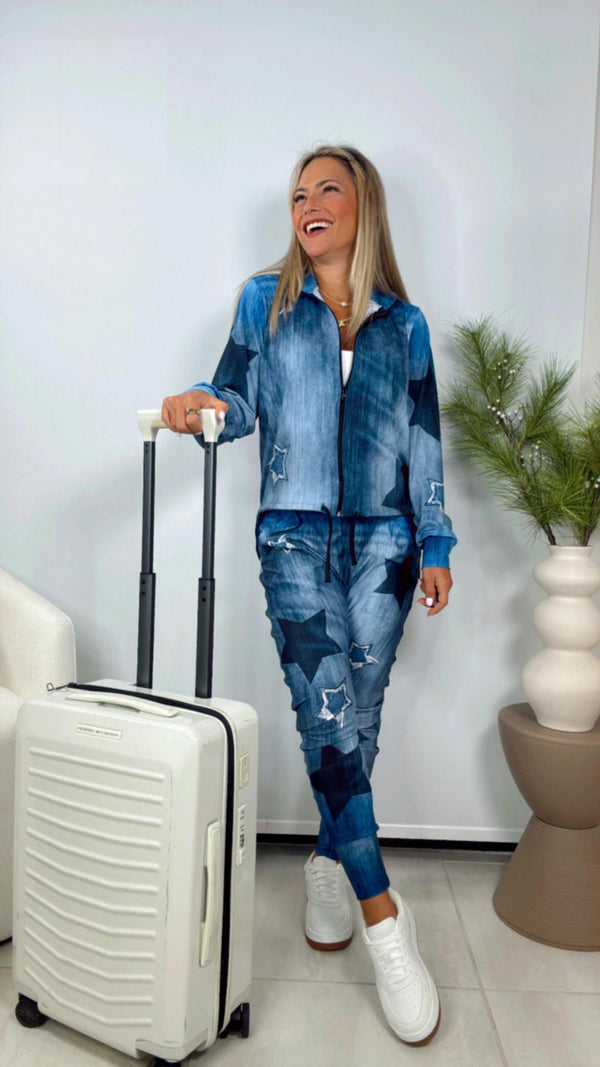 1549 Denim star jacket and jogger set