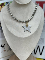 DL82 Big charm militar necklace silver and gold