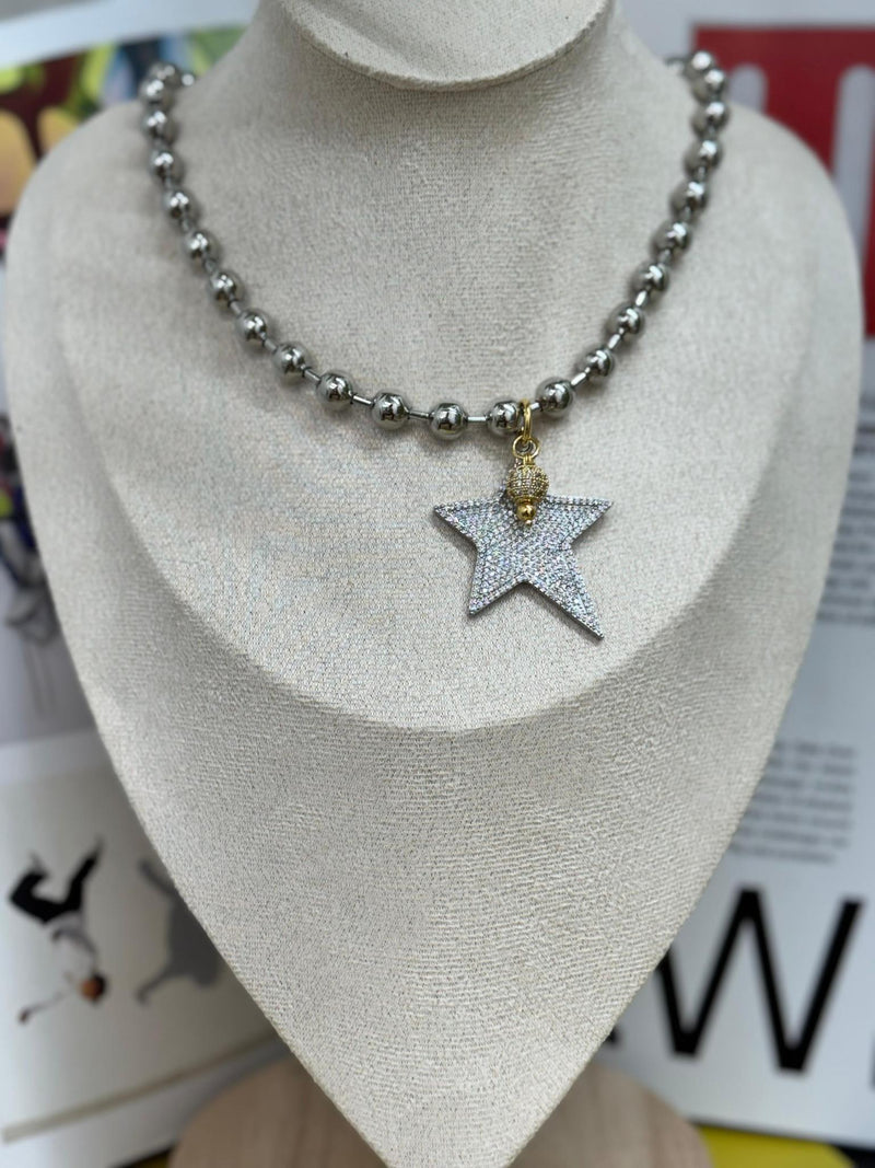 DL82 Big charm militar necklace silver and gold