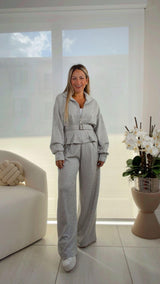1204 Zip up jacket and wide leg pants set