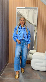 3563 Polka dot tie neck satin jacket