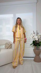 5694 Linen stripe top and pants set