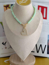 DL190 MINT CRUSH SPARKLE HEART NECKLACE