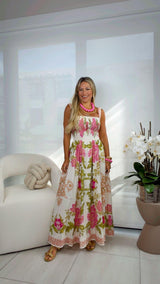 3894 Printed midi dress straight neckline