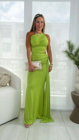 6348 One strapped asymmetric maxi dress
