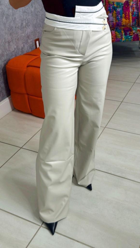 P182 Pu pants with white waistband