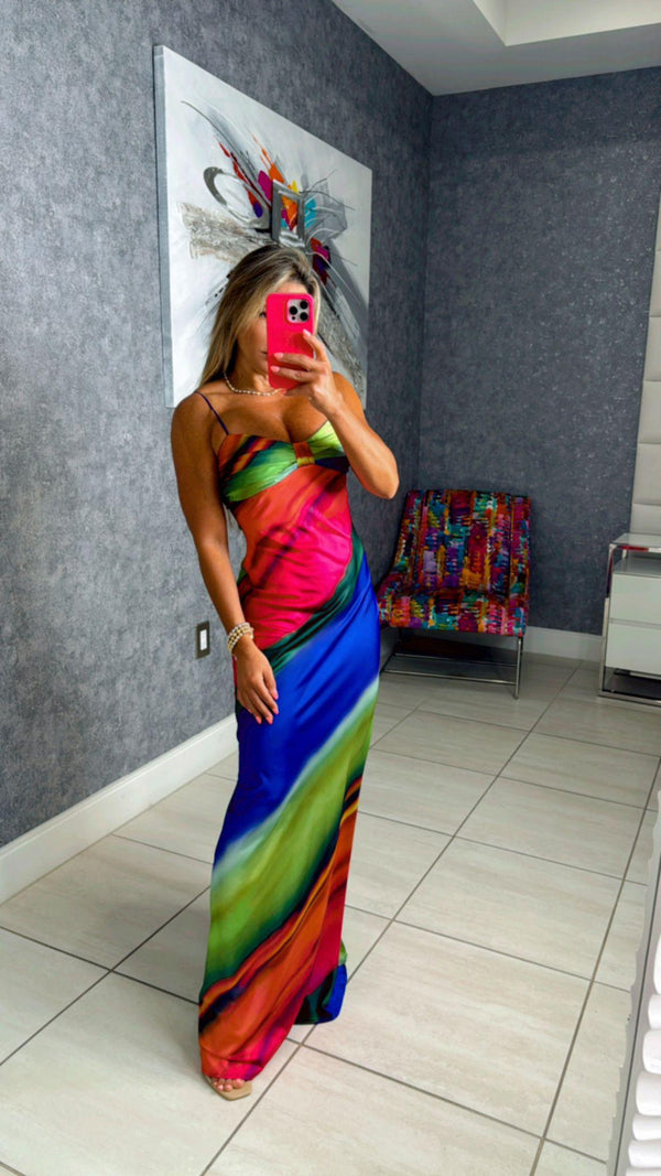 0500 Rainbow slip maxi dress