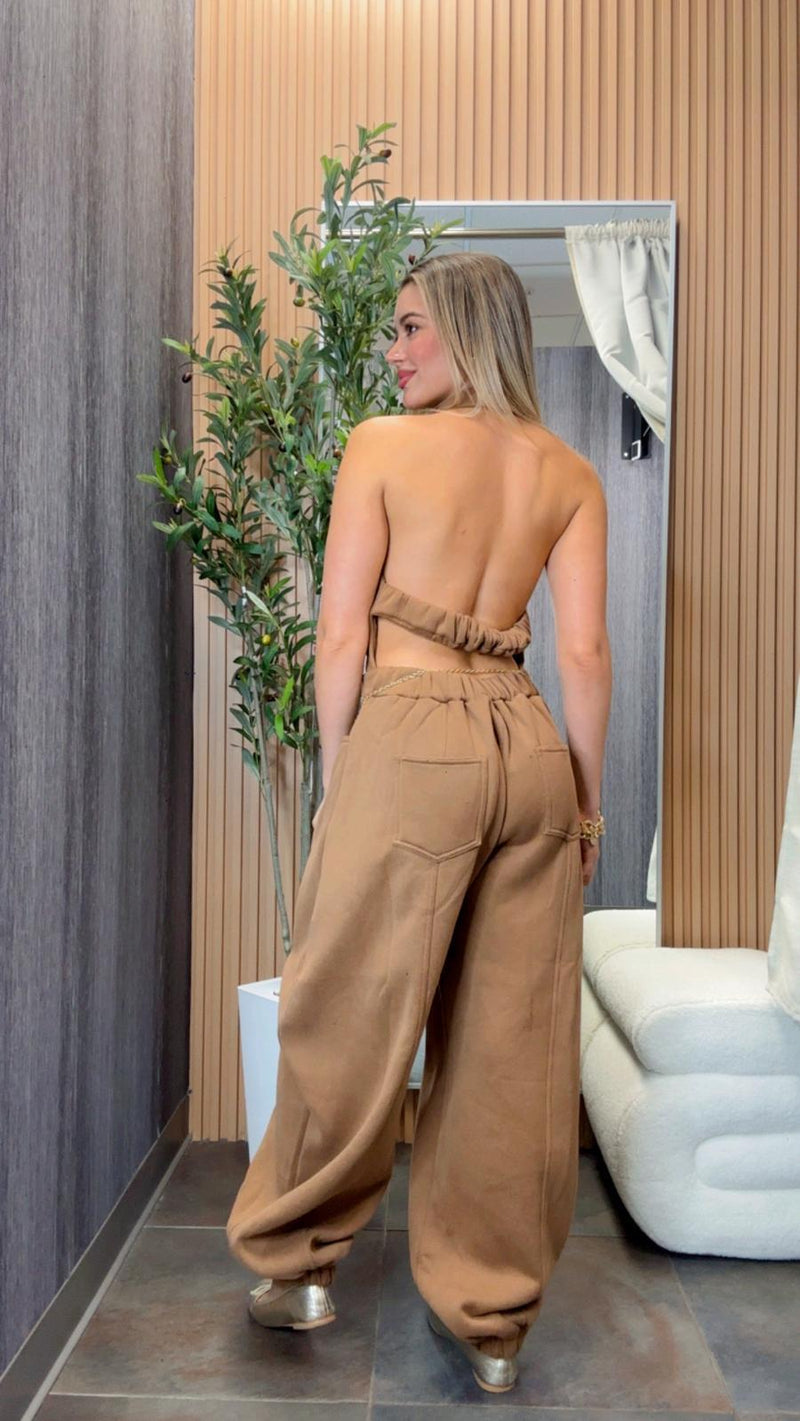5073 Open back collar neck jumpsuit