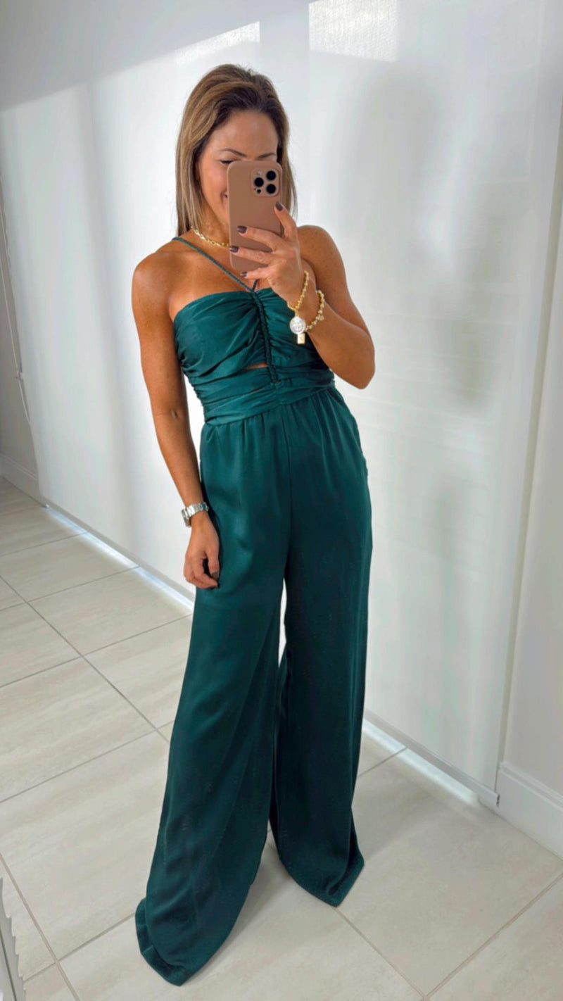 5734 Braided strap satin tube jumpsuit