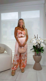 0030 Printed strapless top and pants set
