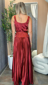 2356 Tie front waisted pleat detailing maxi dress