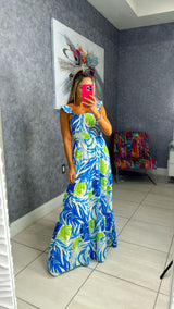 0836 Printed woven maxi dress with mini ruffle