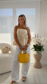 6991 Striped peplum top with tie straps
